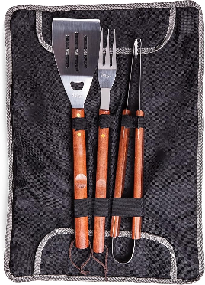 Picnic TIME NFL 3-Piece BBQ Tote & Grill Accessories Set, Outdoor Gril Set with Case, BBQ Spatula, BBQ Fork, and BBQ Tongs, (Black with Gray Accents)