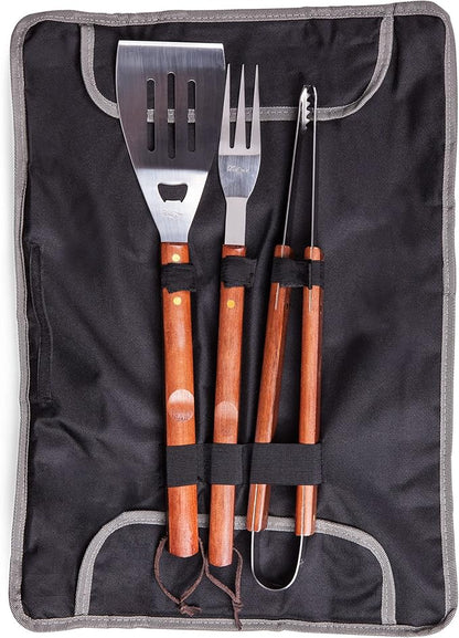 Picnic TIME NFL 3-Piece BBQ Tote & Grill Accessories Set, Outdoor Gril Set with Case, BBQ Spatula, BBQ Fork, and BBQ Tongs, (Black with Gray Accents)