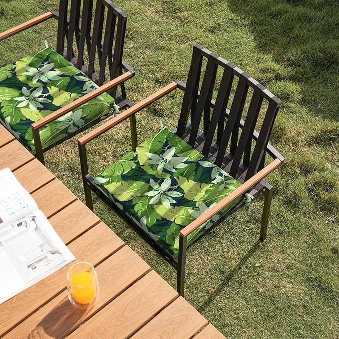 DYTXIII Set of 2 Outdoor Chair Cushions, Water Resistant 18.5"x16"x2" Square Seat Cushion for Patio Dining Chairs, High-Density Replacement Pads for Indoor Outdoor Furniture - Jungle Leaves