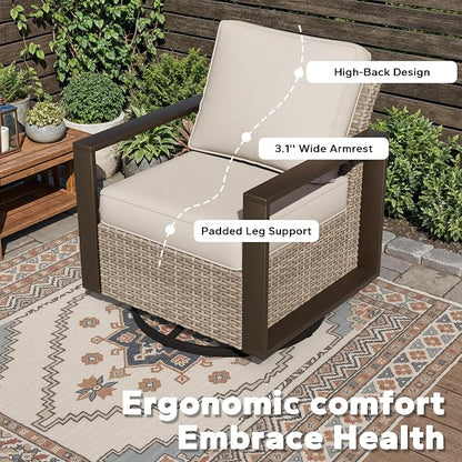 Joyside Outdoor Patio Chairs, 8 Pieces Wicker Rattan Furniture Set, 4 Patio Chairs, 1 Sofa, 2 Ottoman and 1 Table, Metal Wide Armrest, Thick Cushions and Deep Seating for Garden, Backyard, Porch