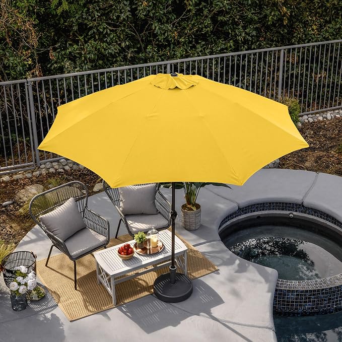 Sunline 9 ft Patio Umbrella with Crank & Push Button Tilt, Outdoor Market Umbrella with UV Protection & Wind Vent and Fiberglass Ribs, Metal Frame for Deck, Pool & Table, Yellow