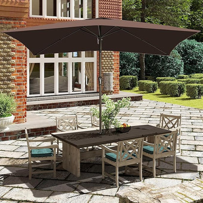 Ayge 6.5x10FT Rectangular Patio Umbrella Outdoor Table Umbrella w/Push Button Tilt & Crank Rectangle Market Umbrella UV Protection for Garden,Deck,Lawn,Yard & Pool,Brown