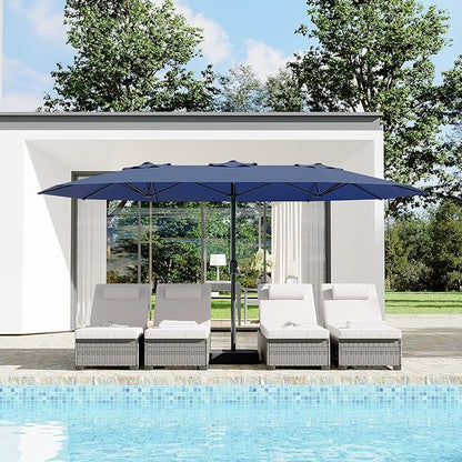 Garvee 15 ft Rectangular Patio Umbrella with Base Included - Large Patio Umbrella with Crank Handle, UV Protection for Outdoor Market, Backyard, Pool - Navy Blue | Rectangular Large Patio Umbrella with Crank Handle 48 LED Lights, UV Protection for Outd...