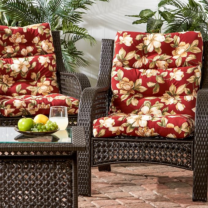 Greendale Home Fashions Outdoor 44x22-inch High Back Chair Cushions (Set of 2), Tuscan Floral