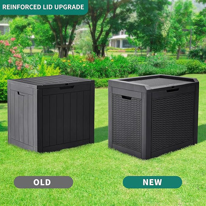 YITAHOME 32 Gallon Rattan Deck Box,Indoor Outdoor Storage Box for Patio Furniture,Pool Accessories, Cushions,Garden Tools, Sports Equipment, Waterproof Resin with Lockable Lid and Side Handles (Black)