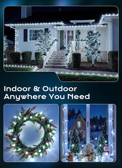 C9 LED Christmas Lights Outdoor, 72 FT 110 LED C9 String Lights, 8 Modes & Timer Connectable Waterproof for Christmas Tree Light Indoor Outdoor Roofline Patio Garden Yard Xmas Decoration, White 2 Pack