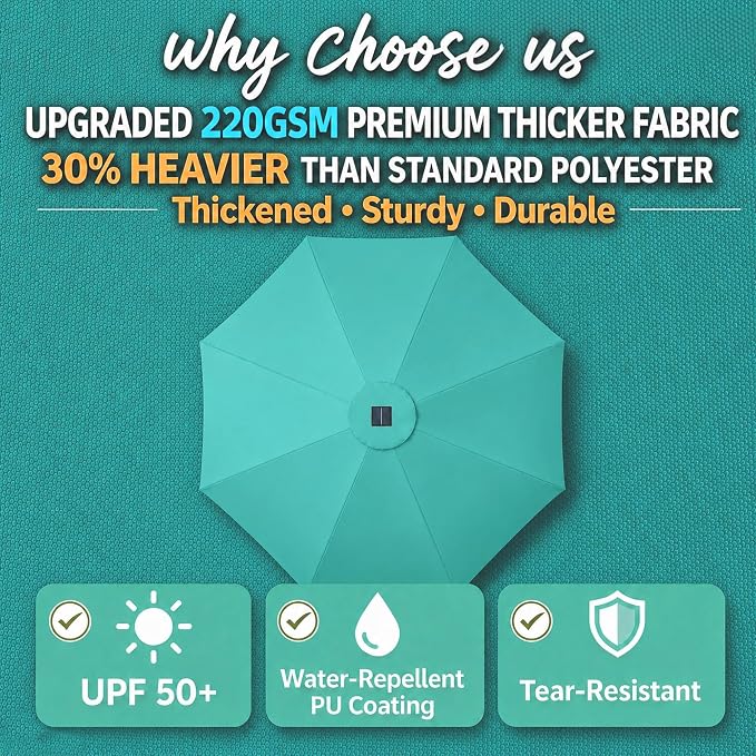 11FT Cantilever Patio Umbrella Replacement Canopy, 8 Ribs 64"-66", Upgraded 600D 220GSM Heavy-Duty Fabric, Waterproof & UV Resistant (Canopy Only)