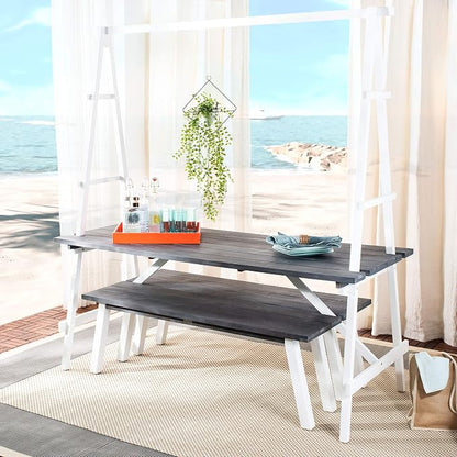 SAFAVIEH PAT6761A Outdoor Collection Willamy Natural and White 3-Piece Dining Set