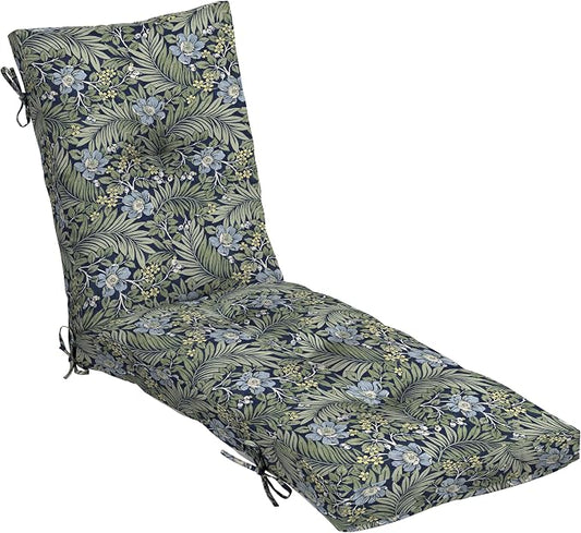 Arden Outdoor Tufted Chaise Cushion, 22x76, Sapphire Morrison Floral | Plush Comfort, Modern Tuft, Lounge Cushion, Rain-Proof, Fade Resistant, Mold and Mildew Resistant