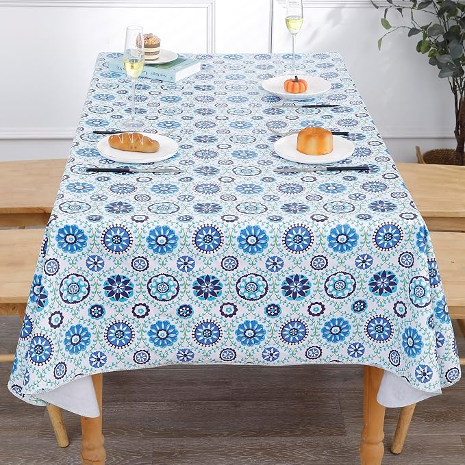 Heavy Duty Vinyl Tablecloth with Flannel Backing Waterproof Oil-Proof Plastic Table Cloth Stain-Resistant Wipeable Rectangle or Square Table Cover for Indoor and Outdoor (Floral Vine,52x70 Inch)