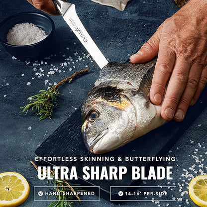 Cutluxe Boning Knife – 6" Razor Sharp Fillet – High Carbon German Steel – Full Tang Ergonomic Handle Design, Grilling Gifts for Men – Artisan Series