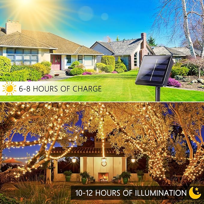 Solar String Lights Outdoor 6 Pack 255FT 720 LED Christmas Light Warm White | 8 Modes, Auto On/Off, Memory Function, Waterproof Solar Twinkle Lights for Outside Xmas Tree Garden Party Christmas Decor