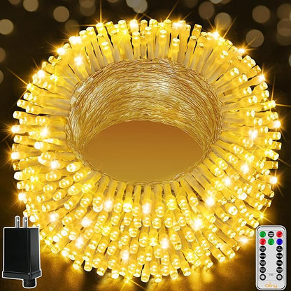 Ollny Christmas Lights Outdoor 800LED 262FT, Warm White Plug in Fairy Light with Remote, 8 Modes Waterproof Timers Dimmable LED String Lights for Indoor House Outside Bedroom Patio Balcony