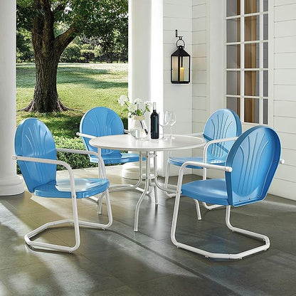Crosley Furniture Griffith 5-Piece Outdoor Dining Set for 4, Retro Metal Round Patio Table and Chairs, Sky Blue