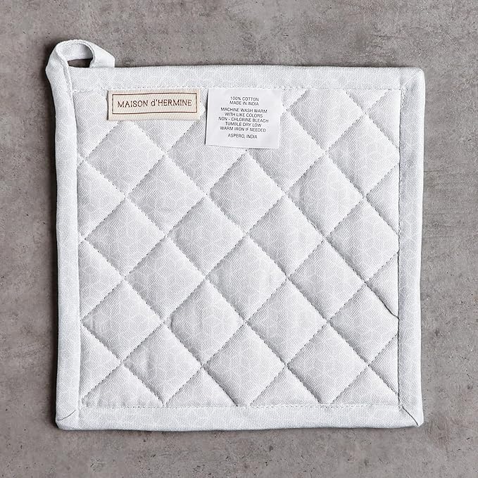 Maison d' Hermine Pot Holders 100% Cotton Heat Resistant Potholders 8" x 8" Hot Pads with Loop Cooking Baking Hotel Farmhouse Kitchen Handling Hot Pans Spring Summer (Pack of 2, Blossoms in Spring)