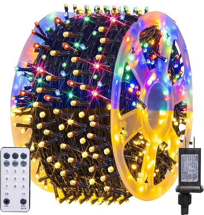 Dazzle Bright Color Changing Christmas Lights, 164FT 500LED Warm White & Multi-Colored Waterproof String Lights with Remote 11 Modes, Christmas Decoration for Outdoor Indoor Tree Party Garden Holiday