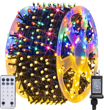 Dazzle Bright Color Changing Christmas Lights, 164FT 500LED Warm White & Multi-Colored Waterproof String Lights with Remote 11 Modes, Christmas Decoration for Outdoor Indoor Tree Party Garden Holiday