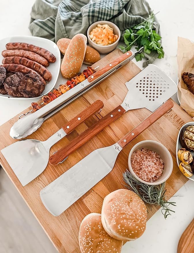 Küchenprofi Texas Heavy Duty Stainless Steel/Rosewood BBQ Grilling Short Hamburger Turner - 3.9" x 4.7" x 12" Long Texas BBQ Spatula Cooking Tools - Grill Accessories Outdoor
