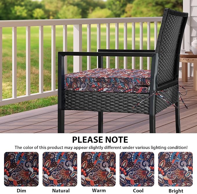 IPYNBAP Outdoor Chair Cushions Set of 4 -Waterproof Outdoor Seat Cushions for Patio Furniture, Patio Chair Cushion with Handle and Ties, Out Door Chair Pads,19x19x3-Square, Artistic Floral