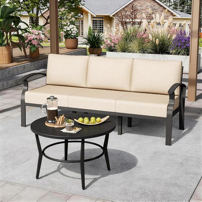 ALAULM Aluminum 3-Seat Patio Furniture Set, Metal Outdoor Furniture Sectional Sofas w/5.1" Cushions for Patio, Backyard, Poolside-Sand