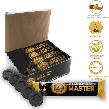 Charcoal Briquettes – 100-Pack Hookah Coals – Instant Light Coals for Incense, Hookah Set – 45-min Slow Burning – Low Smoke Charcoal Discs – Flavorless and Odorless