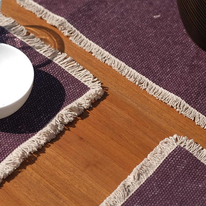 Hausattire Cotton Frayed Placemats Set of 6 Dining Table 13x19 Inch | Rustic Vintage Boho Washable Easter Placemat for Outdoor Parties BBQ's Wedding, Holiday, Special Occasions, Nubby Cotton - Plum