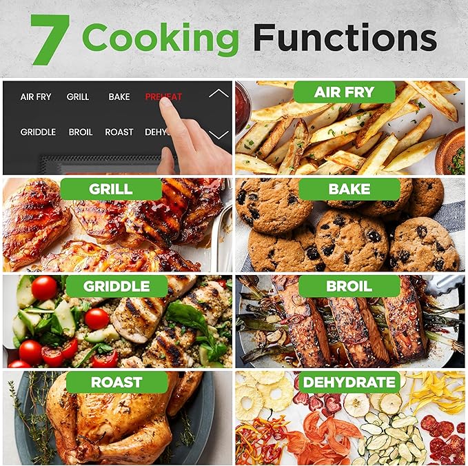 NutriChef Indoor Smokeless Grill - Smart Grill & Air Fryer with 7 Cooking Functions - 6L Capacity - Includes Smart Thermometer - Precise Temperature Control - Non-Stick Removable Grill Plates