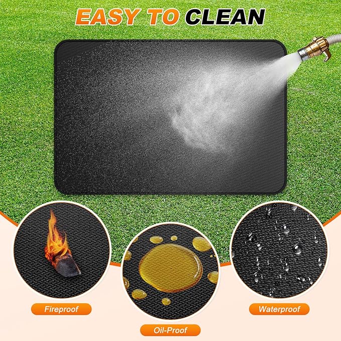 M METERXITY Under Grill Mat for Outdoor Grill, 59x39.4 Inch/ 150x100cm Rectangle Fireproof Fireplace Pad for Indoor Fire Pit, Oil-Proof Waterproof Decks & Patio BBQ Protector Mat