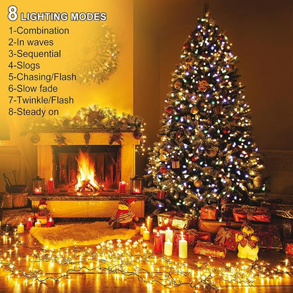 kemooie 500 LED Christmas Lights, 164FT 8 Lighting Mode with Memory Plug in Waterproof Christmas Lights Outdoor, for Birthday Christmas Tree Wedding Party Garden Balcony Decorations (Warm White)