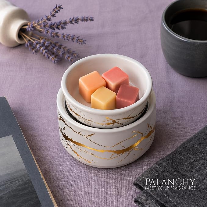 PALANCHY Wax Melt Warmer Ceramic 3-in-1 Oil Burner Electric Candle Wax Warmer Burner Melter Fragrance Warmer for Scented Waxs Home Office Bedroom Aromatherapy Gift & Decor | White Gold Wax Melter Aromatherapy Gift & Decor Home Office Bedroom. Ceramic C...