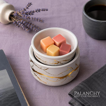 PALANCHY Wax Melt Warmer Ceramic 3-in-1 Oil Burner Electric Candle Wax Warmer Burner Melter Fragrance Warmer for Scented Waxs Home Office Bedroom Aromatherapy Gift & Decor | White Gold Wax Melter Aromatherapy Gift & Decor Home Office Bedroom. Ceramic C...
