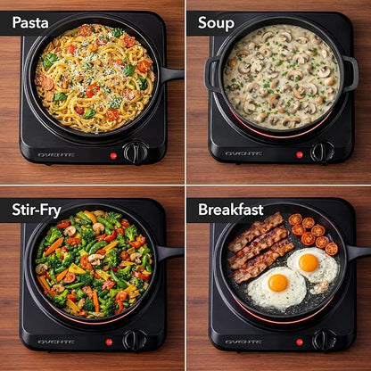 OVENTE Countertop Infrared Single Burner, 1000W Electric Hot Plate with 7” Ceramic Glass Cooktop, 5 Level Temperature Setting & Easy to Clean Base, Compact Stove for Home Dorm Office, Black BGI101B