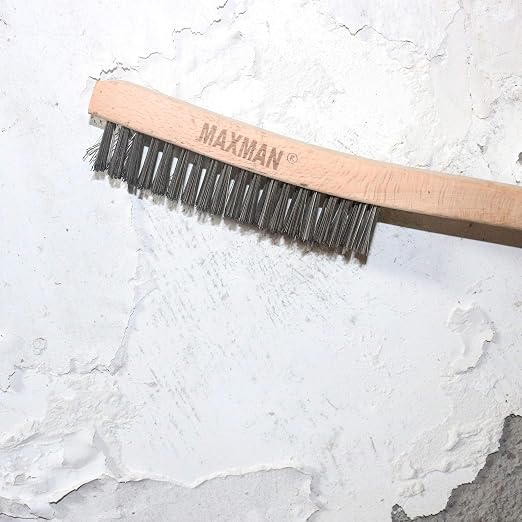 MAXMAN Wire Brush, Heavy Duty Carbon Steel and Stainless Steel Wire Brushes for Cleaning Rust, Grill, Paint Removal, Welding, Stiff Bristle Metal Brush with 14" Long Beech Wood Handle, Large, 2Pcs | Long Beech Wood Handle, Heavy Duty Wire Brushes for C...