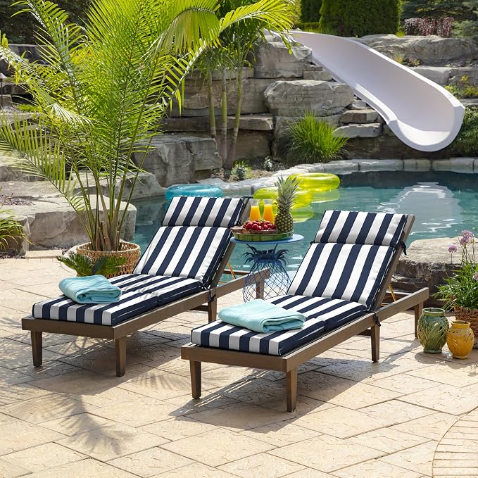 Arden Outdoor Chaise Cushion, 22x77, Blue Cabana Stripe | Lounge Cushion, Rain-Proof, Fade Resistant, Mold and Mildew Resistant