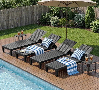 Outdoor Chaise Lounge Chair Set of 4, 5-Position Adjustable Tanning Lounge Chair, All-Weather Resin Patio Lounge Chair for Pool, Beach, Garden (Black)
