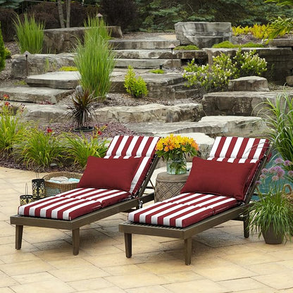 Arden Outdoor Chaise Cushion, 21 in x 72 in, Weather-Proof, Rain-Proof, Fade Resistant Patio Cushion for Chaise Lounger Ruby Red Cabana Stripe | Lounge Cushion, Weather-Proof, Rain-Proof, Fade Resistant for Chaise Lounger, Mold and Mildew Resistant