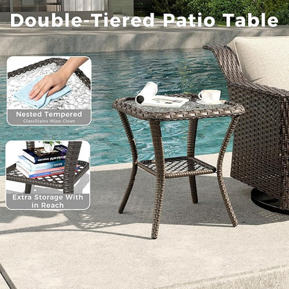 3 Piece Patio Furniture Set, Wicker Outdoor Conversation Set | Patio Chair Set with Olefin Removable Cushion, All-Weather Armchair Set with Deep Seat for Porch, Deck and Backyard, Beige