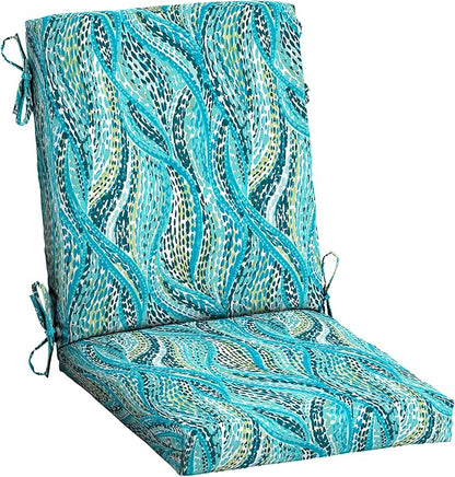 Arden Outdoor Patio Dining Chair Cushion, 20x44, Rain-Proof Seat Pad, Fade-Resistant Outdoor Cushion Teal Ariel