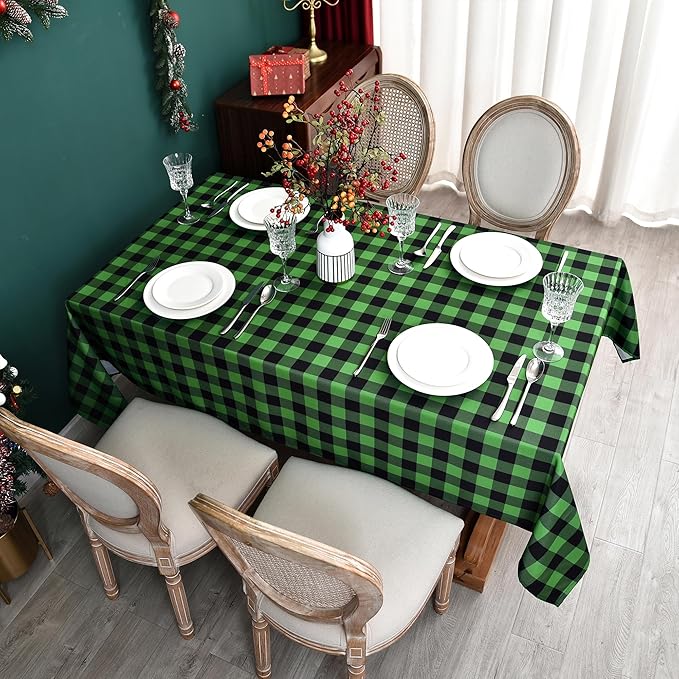 Gingham Tablecloth Fabric - Oblong 58x120 Water Resistant Irish Table Cloth for Indoor Use - Christmas Tabletop Cover Perfect for Birthday, Picnics, Gardens, and Saint Patricks Day