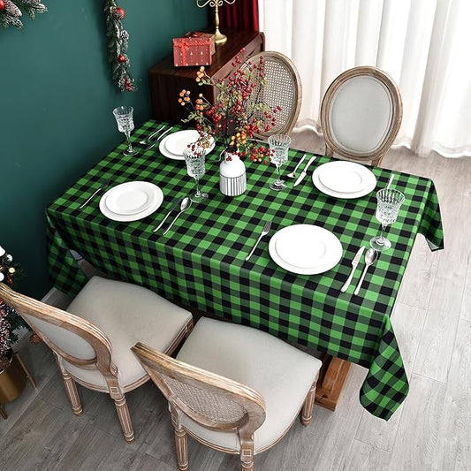 Gingham Tablecloth Fabric - Oblong 58x120 Water Resistant Irish Table Cloth for Indoor Use - Christmas Tabletop Cover Perfect for Birthday, Picnics, Gardens, and Saint Patricks Day