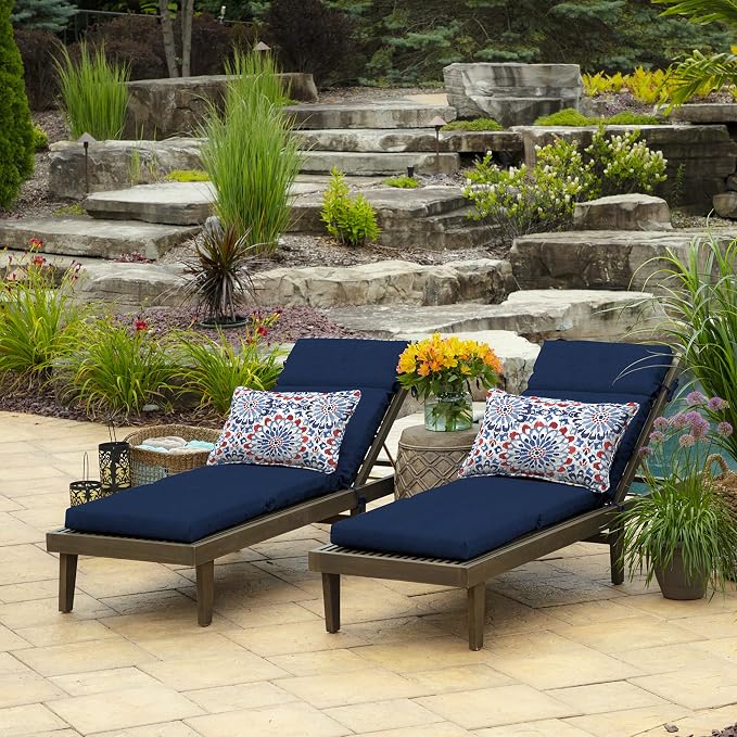 Arden Outdoor Chaise Cushion, 21 in x 72 in, Weather-Proof, Rain-Proof, Fade Resistant Patio Cushion for Chaise Lounger Sapphire Blue Leala | Lounge Cushion, Weather-Proof, Rain-Proof, Fade Resistant for Chaise Lounger, Mold and Mildew Resistant