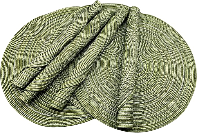 Red-A, Placemats, Round Placemats for Dining Table Set of 8 Woven Heat Resistant Non-Slip Kitchen Table Mats Diameter 14 Inch(Green)