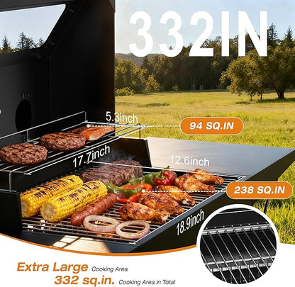 Charcoal Grills with Side Tables and Bottle Opener, Barbecue BBQ Grill with Glass Cover for Outdoor Picnic Backyard Patio and Parties, 20inch Black
