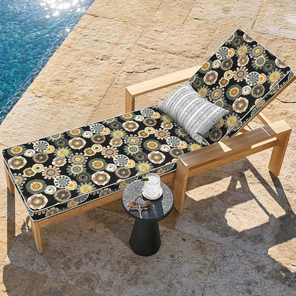 LVTXIII Outdoor Chaise Lounge Cushion 72x21x3 Inch, Water-Repellent Patio Seat Cushion with Ties & Hidden Zipper, Thick Foam Pad for Lawn Chair, Poolside, Patio Furniture, Black Yellow Crosby