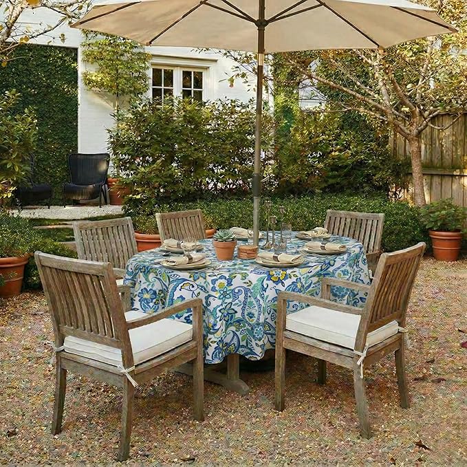 EHouseHome Outdoor Indoor Tablecloth with Umbrella Hole for Oval Table,Waterproof Patio Table Cloths, Spring/Summer Table Covers with Zipper for Backyard Circular Table/BBQs/Picnic,60 x 84 inches