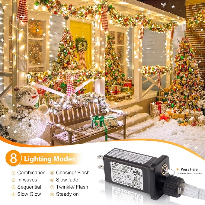 Warm White Christmas Fairy String Lights, 165FT 500L Indoor Outdoor | 8 Modes with Memory, IP65 Waterproof, Clear Wire, Tangle-Free Design for Classroom Bedroom Camping Tree Party wedding Decor