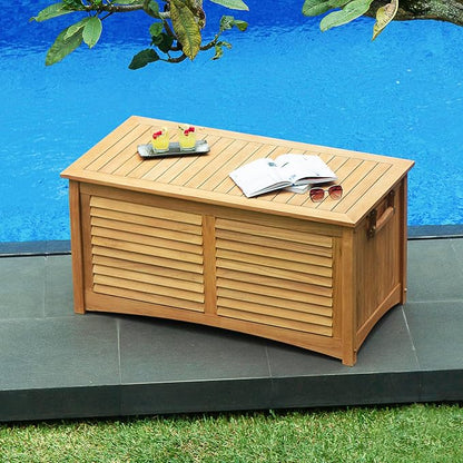 Cambridge Casual Arie Teak Outdoor Deck Storage Box Include Free Water Resistant Furniture Cover – 130 Gallon Wooden Patio Storage Box
