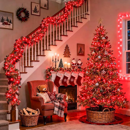 JMEXSUSS 600 LED Red Christmas Lights Outdoor, Red String Twinkle Fairy Lights Indoor Plug in, Valentines Day Lights Clear Wire for Tree Party Christmas Graduation Party Decorations | 168Ft Red Halloween Lights Clear Wire with Remote for Bedroom Room P...