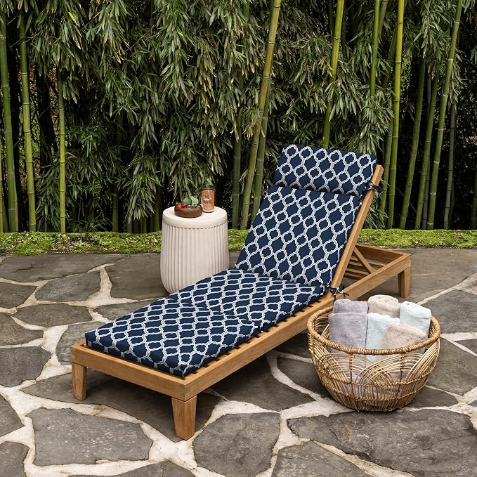 Arden earthFIBER Outdoor Chaise Cushion, 21 x 72, Rain-Proof, Fade Resistant, Cushion for Chaise Lounger Sapphire Blue Garden Trellis | Lounge Cushion, Rain-Proof, Fade Resistant, Cushion for Chaise Lounger, Mold and Mildew Resistant