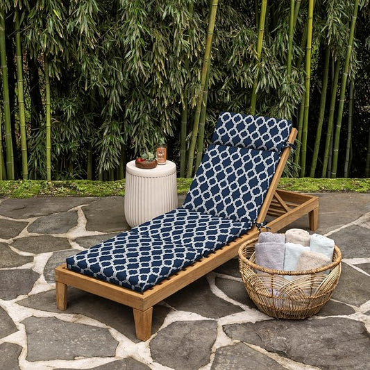 Arden earthFIBER Outdoor Chaise Cushion, 21 x 72, Rain-Proof, Fade Resistant, Cushion for Chaise Lounger Sapphire Blue Garden Trellis | Lounge Cushion, Rain-Proof, Fade Resistant, Cushion for Chaise Lounger, Mold and Mildew Resistant